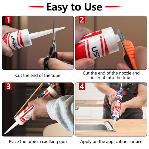 LISRUX Advanced Clear Silicone Caulk for Kitchen & Bathroom,10 fl oz Cartridge,12 Pack,100% Waterproof RTV Silicone Sealant,Stronger Adhesion,Shrink & Crack Proof - size: 12P, style: Clear