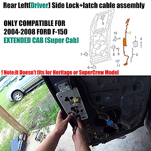 Door Lock Latch Assembly w/Cable Compatible with Ford F-150 Extended Cab 2004-2008 Driver Door Rear Left Lower&Upper Latch 6L3Z18264A01B - size: F150 04-08 Rear Left