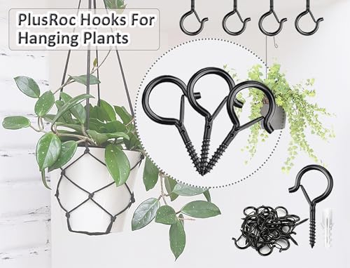 PlusRoc 20 Pack Outdoor Screw Hooks for Hanging Plants String Lights Heavy Duty, 2.2 Inch Eye Hook Screw in Cup Hooks Q-Hanger for Patio Lights, Ceiling Wall Wood Fence Deck Mount(Black) - color: Black
