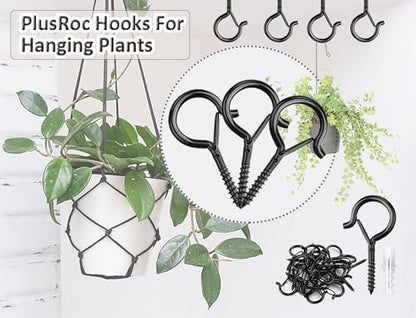 PlusRoc 20 Pack Outdoor Screw Hooks for Hanging Plants String Lights Heavy Duty, 2.2 Inch Eye Hook Screw in Cup Hooks Q-Hanger for Patio Lights, Ceiling Wall Wood Fence Deck Mount(Black) - color: Black