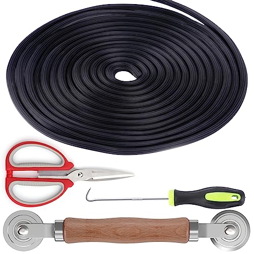 QWR 4 in 1 Window Screen Repair Tool Kit,Including 32Ft Spline Replacement,Steel Roller with Bearing,Spline Removal Hook and High Quality Scissors,for Installing Door Mesh Screens., Black (QWR-56321)