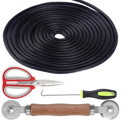 QWR 4 in 1 Window Screen Repair Tool Kit,Including 32Ft Spline Replacement,Steel Roller with Bearing,Spline Removal Hook and High Quality Scissors,for Installing Door Mesh Screens., Black (QWR-56321)