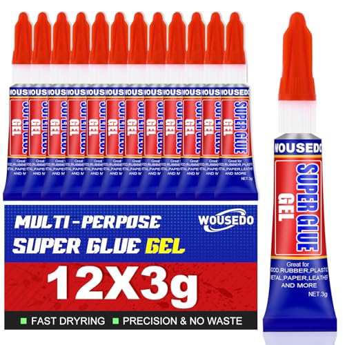 12 x 3g Super Glue Gel, Fast Strong Adhesive, Strong Cyanoacrylate (CA) Glue for Plastic, Metal, Ceramic, Leather, Wood, DIY Crafts and More – Quick Dry, Thick Formula, All-Purpose Instant Bond - size: Pack of 12, style: Gel
