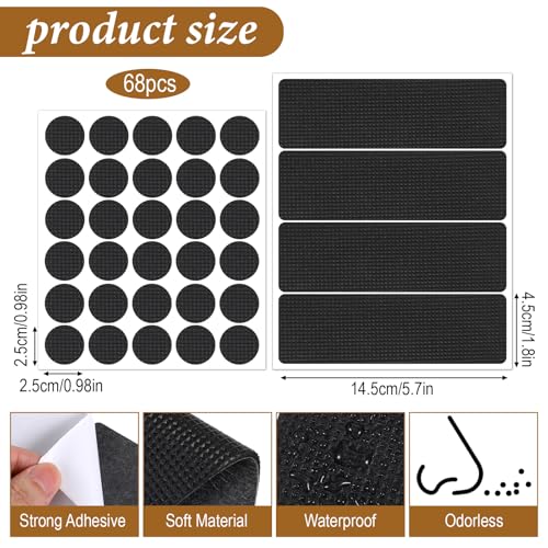 68 Pcs Pad Non Slip Stickers, Self Adhesive Rubber Grips for Furniture to Prevent Sliding with Strong Grip, Noise Reducing Non Slip Pads, for Chairs,Tables, Floors
