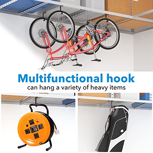 bussdis Thickened Bike Hooks for Garage Ceiling Rack: Heavy Duty Overhead Storage Rack Hook for Bicycle, Hold 50 lb, Safe Rack Bike Hanger, Metal, 4 Pack - color: Black