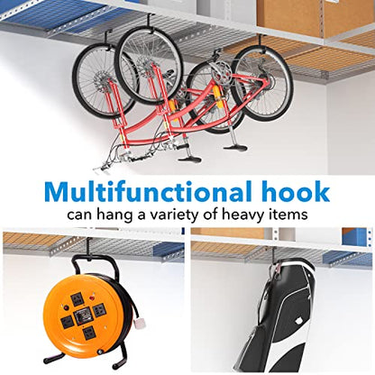 bussdis Thickened Bike Hooks for Garage Ceiling Rack: Heavy Duty Overhead Storage Rack Hook for Bicycle, Hold 50 lb, Safe Rack Bike Hanger, Metal, 4 Pack - color: Black
