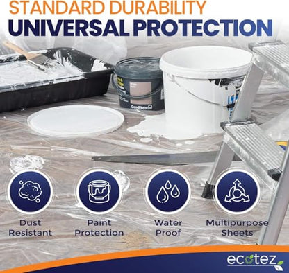 20 Pack 12 x 9 ft Extra Large Plastic Drop Cloth for Painting - Light & Durable Tarp Cover for Furniture - Plastic Clear Tarp Waterproof - Paint Floor Covering - Painters Drop Cloth Sheeting - size: 20 Pack