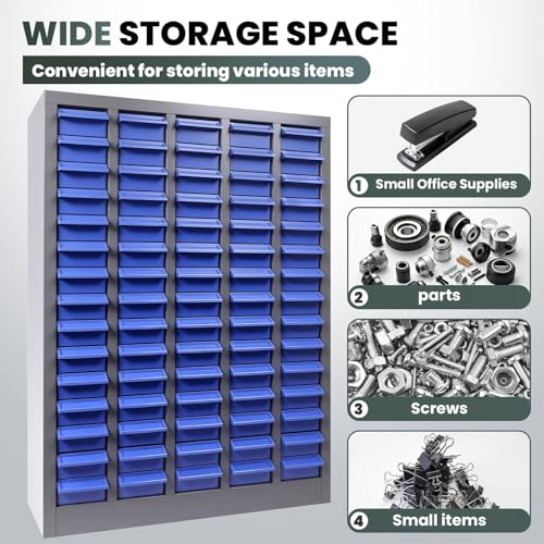 Large Parts Cabinet : 75-Drawer Nut and Bolt Organizer with ABS Drawers, Adjustable Dividers, Labels, 860-Pound Capacity for Hardware Storage (26x9x35In) - size: 75-Drawer