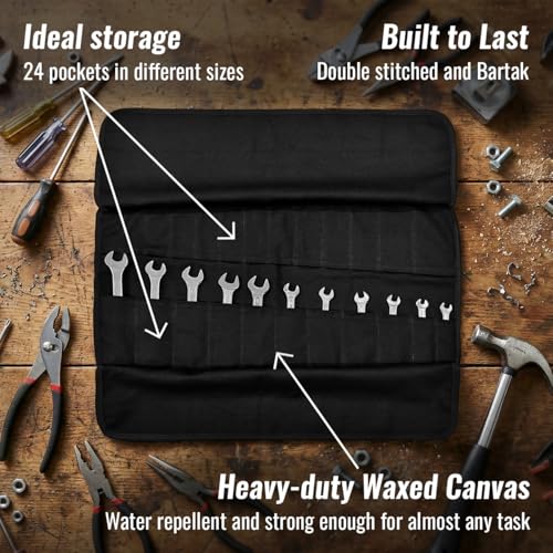 Under NY Sky Tool Roll Organizer, Heavy-Duty Wrench Bag, Portable Hand Tool Pouch for Mechanics, Electricians, and Hand Tools - color: 24 Slots Black