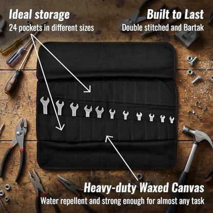 Under NY Sky Tool Roll Organizer, Heavy-Duty Wrench Bag, Portable Hand Tool Pouch for Mechanics, Electricians, and Hand Tools - color: 24 Slots Black