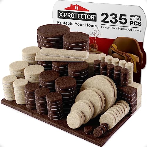 235 pcs Felt Furniture Pads Brown & Beige X-Protector! Huge Quantity of Furniture Pads for Hardwood Floors – Your Ideal Wood Floor Protectors for Furniture. Protect Any Type of Hard Floor! - size: 235 Pcs Brown & Beige, Round & Square