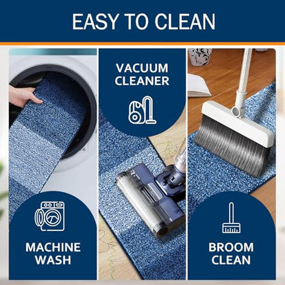 OLANLY Stair Treads Non Slip 15PCS, 8" x 30" Indoor Stair Runners for Wooden Steps, Edging Stair Rugs with Reusable Peel and Stick Adhesive for Kids Elders and Pets, Navy - color: Navy