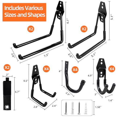 20 Pack Heavy Duty Garage Hooks Wall Mount Steel Garage Storage Hooks with Anti-Slip Coating for Hanging Ladders,Bikes,Garden Tools,Bulk Items Ropes and More Equipment