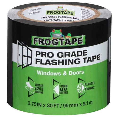FrogTape Pro Grade Flashing Tape for Windows & Doors, 3.75 Inch Width - 30 Foot Roll, All Weather & UV Resistant Flashing Tape with Advanced Acrylic Adhesive - 10 mils - Black - size: 3.75 Inches X 30 Feet, style: Window & Door