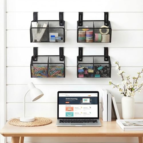 4 Set Slatwall Bins with Metal Hooks Mesh Wirewall Mounted Hanging Holder Containers Storage Organizer Slatwall Accessories for Craft Garage Tool Storage Room Panel Classroom Home