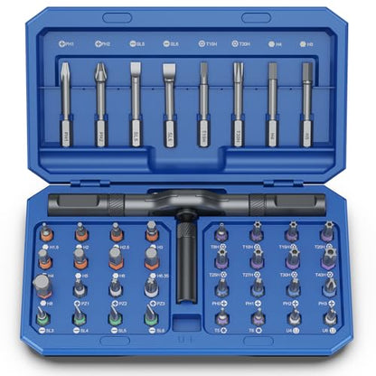 Bomivoi 42 in 1 Magnetic Screwdriver Set, DIY Ratchet Screwdriver Set, Multi Bit Magnetic Drive Set with Detachable Ratchet Handle, Portable Compact Repair Tool Kit for Furniture Computer Bicycle Blue - color: Blue
