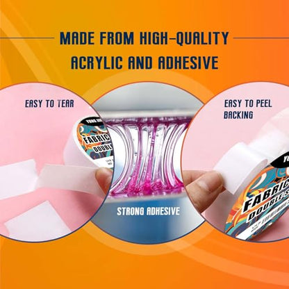 YONGJIN Double-Sided Fabric Tape (2 Rolls) - No Sewing or Ironing Required, Perfect for Quick Clothing Repairs, Fabric Bonding, Adhesive Cloth Tape for Hemming and DIY Crafts (3/5inch+1inch) - size: 3/5inch+1inch