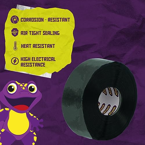 ATack Silicone Self-Fusing Tape, 1-Inch x 36-Foot (Black) Waterproof Professional Grade Weatherproof Self-Fusing Silicone Rubber Sealing Wrap Tape for Hose, Pipe, Plumbing Emergency Repair 25 Mil - color: Black