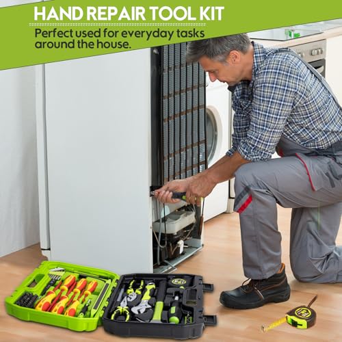THINKWORK Home Repairing Tool Kit - General Household Hand Tool Set with Storage Toolbox, Small Basic Tool Kit for Men Women, Perfect for DIY, Gift, Home Maintenance, Homeowner, Handyman - style: Green Tool Box Set