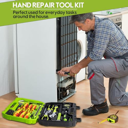 THINKWORK Home Repairing Tool Kit - General Household Hand Tool Set with Storage Toolbox, Small Basic Tool Kit for Men Women, Perfect for DIY, Gift, Home Maintenance, Homeowner, Handyman - style: Green Tool Box Set