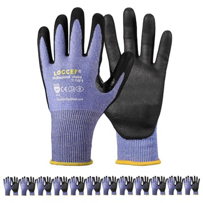 LOCCEF 3 Pairs Safety Work Gloves,Touchscreen Compatible, Superior Dexterity,Level 5/A4 Cut Resistant Work Gloves - color: Blue 12-pairs