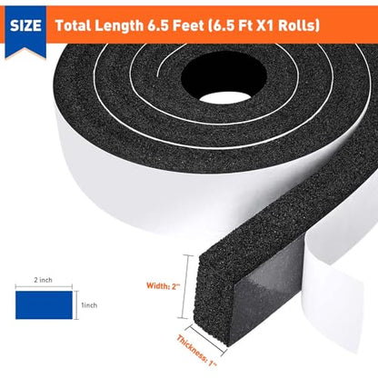 MAGZO Weather Stripping Door Seal 2 Inches W X 1 Inch T, Strong Adhesion and High Resilience Air Conditioner Foam Insulation for Furniture, Total Length 6.5 Feet (1 Roll) - size: 2in x 1in x 6.5FT