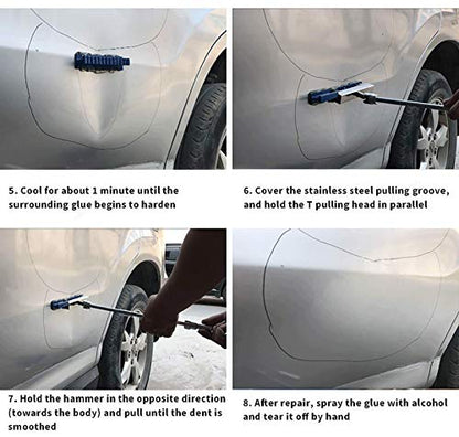 U/D Dent Repair Kit - 2 in 1 Dent Puller Paintless Dent Repair with T-bar Dent Removal Kit,22 Glue Puller,2 Stainless Steel Grooves,2 Short Puller Lines and 2 Long Puller Lines