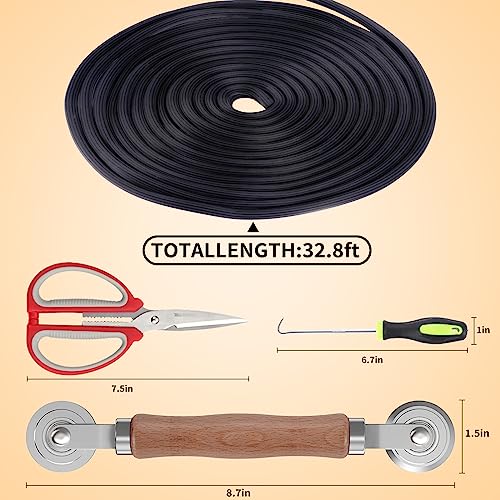 QWR 4 in 1 Window Screen Repair Tool Kit,Including 32Ft Spline Replacement,Steel Roller with Bearing,Spline Removal Hook and High Quality Scissors,for Installing Door Mesh Screens., Black (QWR-56321)