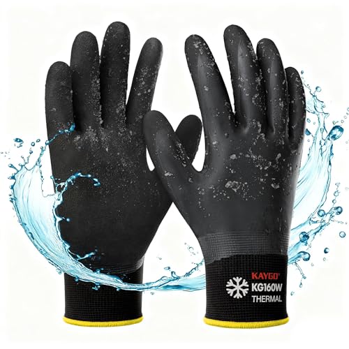 KAYGO Winter Waterproof Work Gloves for Men and Women, 3 Pairs Thermal Insulated Freezer Rubber Coated Gloves,Super Grip,KG160 (XL, Black) - color: Black-thermal, size: X-Large (Pack of 3)