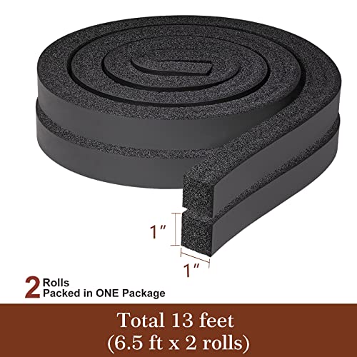 Yotache Air Conditioner Window Seal Kit - 1"x1" High Resilience Foam Weather Stripping Insulation Strip for AC, Noise Reducing, Air Leak Proof, No Glue, 13Ft Long (6.5Ft x 2 Rolls, Black) - size: 1"x1"x13ft