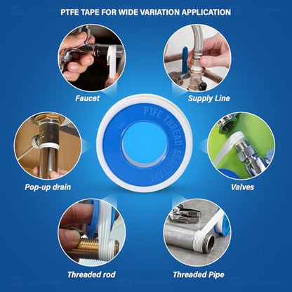 Supply Giant Plumbers PTFE Tape 3/4" W x 520" L Pipe Thread Tape, High Density Thread Sealant Tape Water Seal Plumbing Tape for Shower Head, Pipes, Gas Lines, Leak Prevention - size: 520", style: Pack of 1