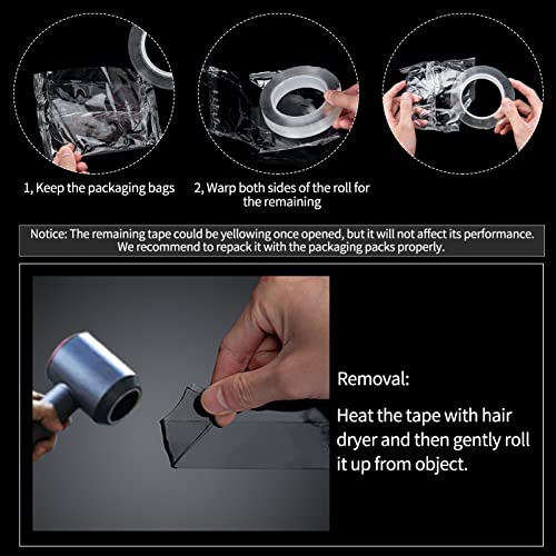 Art3d Double-Sided Mounting Tape (10FT), Multipurpose Removable Adhesive Foam Tape, Transparent, Household - size: 1/24" x 1/2" x 10'