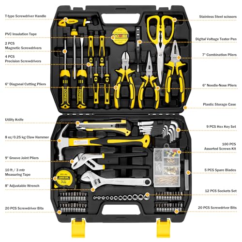 DOWELL Tool Set 185 Piece, General Household Tool Kit, Hand Tool Kit with Toolbox Storage Case for Home Repair