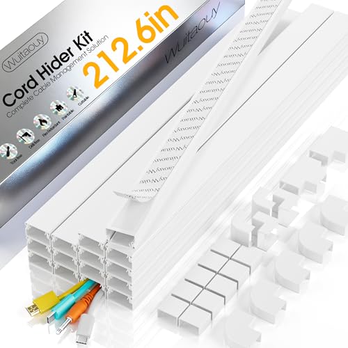 212.6in Cord Hider Wall, Cord Covers for 2-3 Wires on Wall, Paintable Cable Hider Raceway, Easier Set-up Wire Hider Wire Covers for Cords on Wall, Self-Adhesive Cable Cover, W0.95 H0.55in, White - color: White, size: 212.6in L x 0.95in W x 0.55in H