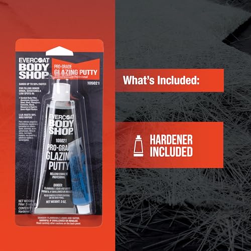 Evercoat Body Shop 105021 Pro-Grade Glazing Putty, Stain Resistant for Minor Imperfections and Low Spots in Aluminum, Fiberglass & More, Cream Hardener Included 3 Fl Oz. - size: 3 Fl Oz., style: Glazing Putty