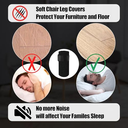 16 PCS Furniture Leg Socks with Hook-and-Loop Fastener - Black Knit Chair Leg Floor Protectors for Hardwood Floors - High-Elasticity Furniture Socks with Fasteners Stays in Place Well - size: 16 Pcs Black With Fasteners