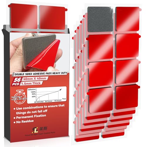 Tikfoam 56Pcs Double Sided Tape Pre Cut, Heat Resistant, Heavy Duty UltraSticky Mounting Adhesive Pad, 1.5x1.5 inch Square for Car, Home, Office and Outdoor, 1.5mm Thicked - size: 1.5x1.5 inch Square