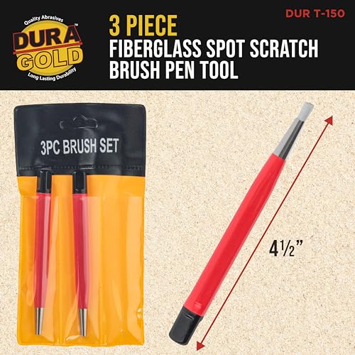 Dura-Gold Fiberglass Spot Scratch Brush Pen Tool, Pack of 3 - Clean, Sand, Scuff Surfaces, Remove Rust & Corrosion, Prep Sanding Auto Paint Scratches for Painting - Polish Metals, Cleaning Electronics