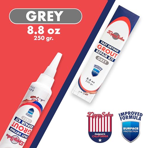 ZippySolve Tile Grout, Repair Kit,Restore & Renew Tile Joints Line, Fast Drying Grout Paint Squeeze Tube for Bathroom Shower Kitchen Floor, Waterproof (8.8 oz) (Grey) - style: Grey