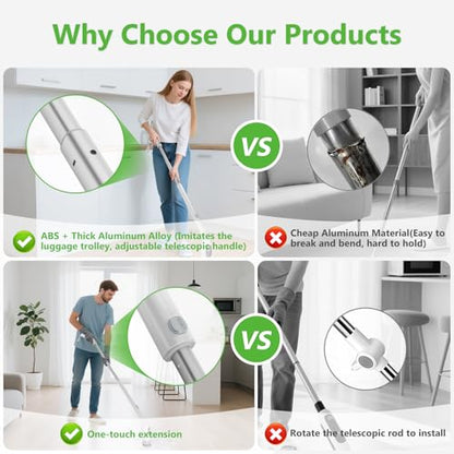 Electric Spin Scrubber, Cordless Cleaning Brush, 3H Work Time, Bathroom Scrubber with LED Display, 3-Speed Extendable Handle, IPX7 Waterproof, 8 Brush Heads for Shower, Tile, Tub, Floor, Toilet, Grout
