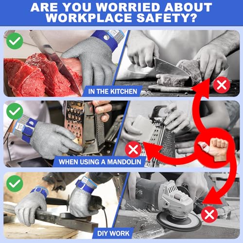 Cut Resistant Gloves Food Grade & Stainless Steel Mesh for Oyster Shucking Butcher Work Kitchen Meat and Fish Slicing Lightweight Breathable Anti-Cut Gloves(2 Pcs -Size: 9/Large) - size: Large, style: Level 9 Cut Resistant (Pack of 2)