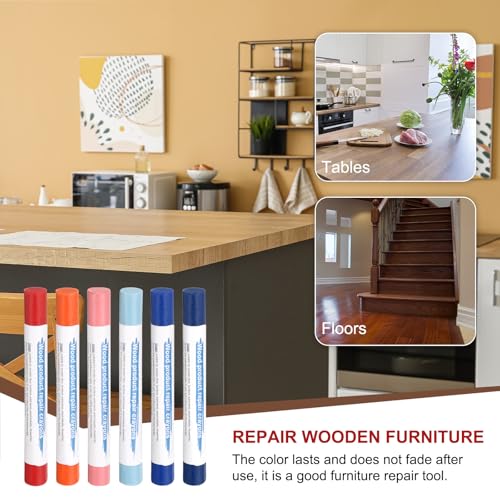 HARFINGTON Wood Filler Sticks 6 Colors Wooden Wax Touch Up Furniture Repair Crayons for Jewel Blue, Navy Blue, Blue, Orange, Dark Red, Pink - color: Jewel Tones Series