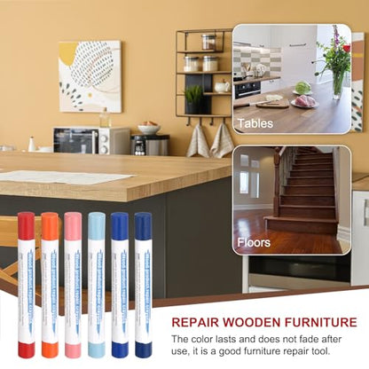 HARFINGTON Wood Filler Sticks 6 Colors Wooden Wax Touch Up Furniture Repair Crayons for Jewel Blue, Navy Blue, Blue, Orange, Dark Red, Pink - color: Jewel Tones Series