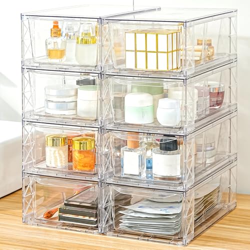 8 Pack Acrylic Storage Drawers, Clear Stackable Storage Drawers, Acrylic Organizers Drawers for Under Sink, Pantry, Bathroom, AcrylicStorage Containers for Makeup Organizers Cosmetic Display, Medium - size: 8Pack Medium