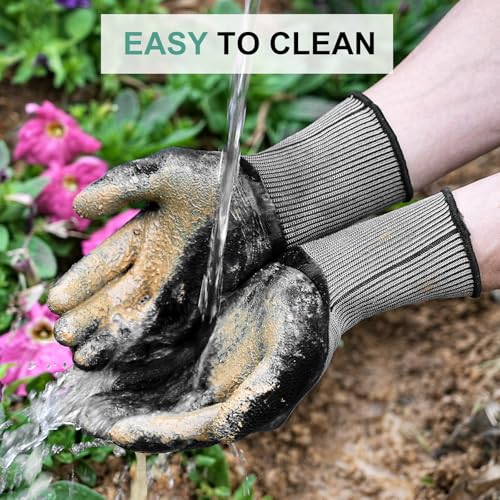 Trifabricy Garden Gloves for Women/Men - 6 Pairs Latex Gardening Gloves with Grip, Protective Work Gloves for Lawn Yard - color: Black & Grey
