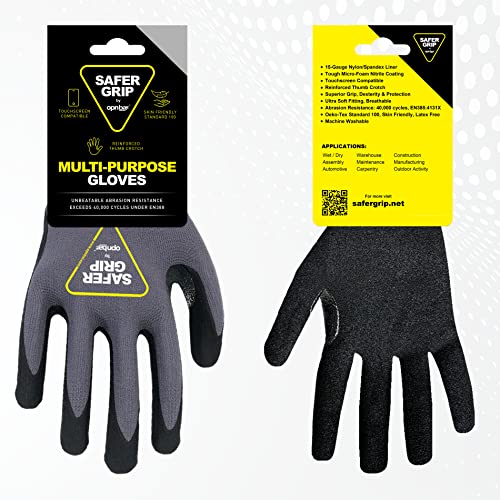 OPNBar Nitrile Coated Gloves with Grip, Touchscreen (2-Pack) Reinforced Thumb Crotch - SAFERGRIP Brand - size: X-Large