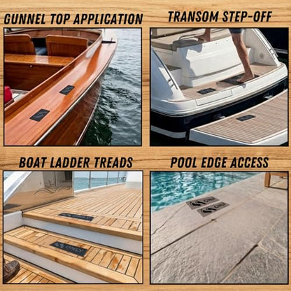 "Naked Feet Only" 3.5" x 12" Step Pads Non-Slip EVA Foam Step Pad for Boat Gunwales & Ladders, 6mm Brushed Marine Grade Anti-Skid Adhesive Pads (Pair) SeaDek Technology - Black/Blue - color: Black Over Bamaha Blue, size: Step Pad