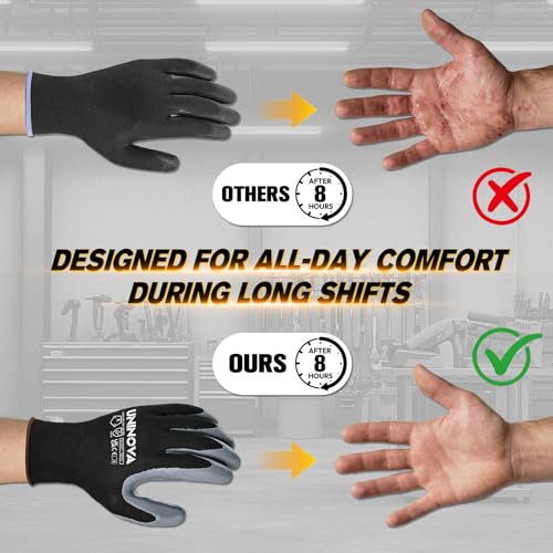 13 Gauge Smooth Nitrile Coated Work Gloves, Lightweight Thin Safety Utility Gloves,Non-Slip Abrasion-Resistant for Assembly, Inspection, Warehouse, DIY & General Handling 3 Pairs Large - color: 3 Pairs/Black