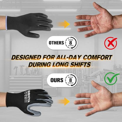 13 Gauge Smooth Nitrile Coated Work Gloves, Lightweight Thin Safety Utility Gloves,Non-Slip Abrasion-Resistant for Assembly, Inspection, Warehouse, DIY & General Handling 3 Pairs Large - color: 3 Pairs/Black