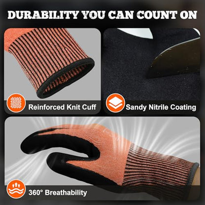 TitanFlex Cut Resistant Gloves ANSI A5, Work Gloves with Sandy Nitrile Grip,Orange - size: XX-Large